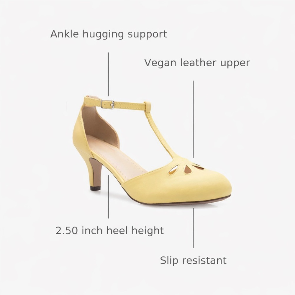Chase+Chloe Women’s Retro Mary Jane Pumps lemon - T-Strap Low Heels-Size 10-New - Picture 5 of 10